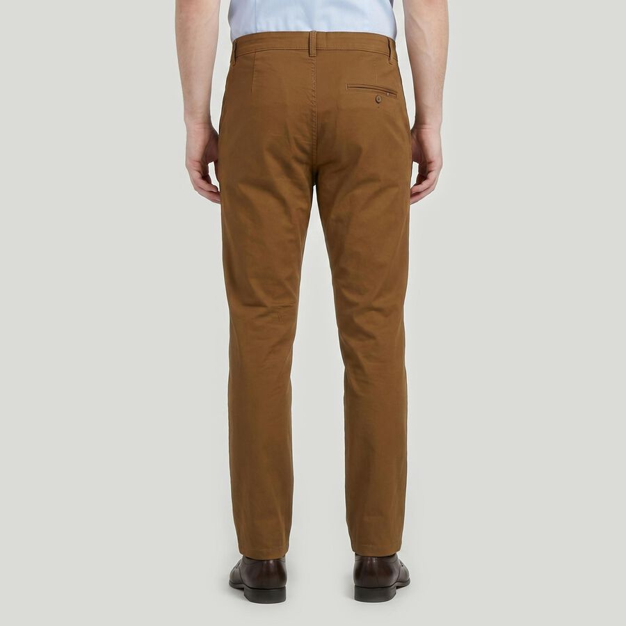 Men's Khaki Slim Fit Flat-Front Trousers, खाकी, large