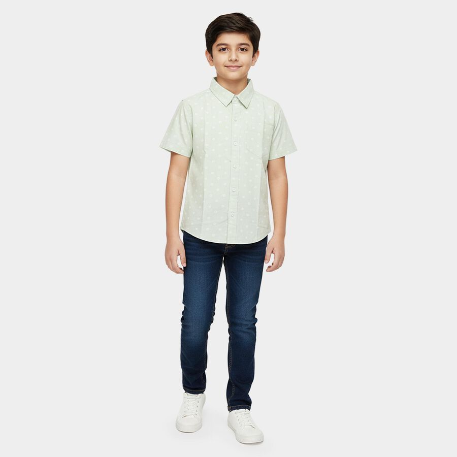 Boys Green Cotton Classic Casual Shirt, Light Green, large