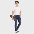 Men's Navy Blue Slim Fit Washed Jeans, Dark Blue, small