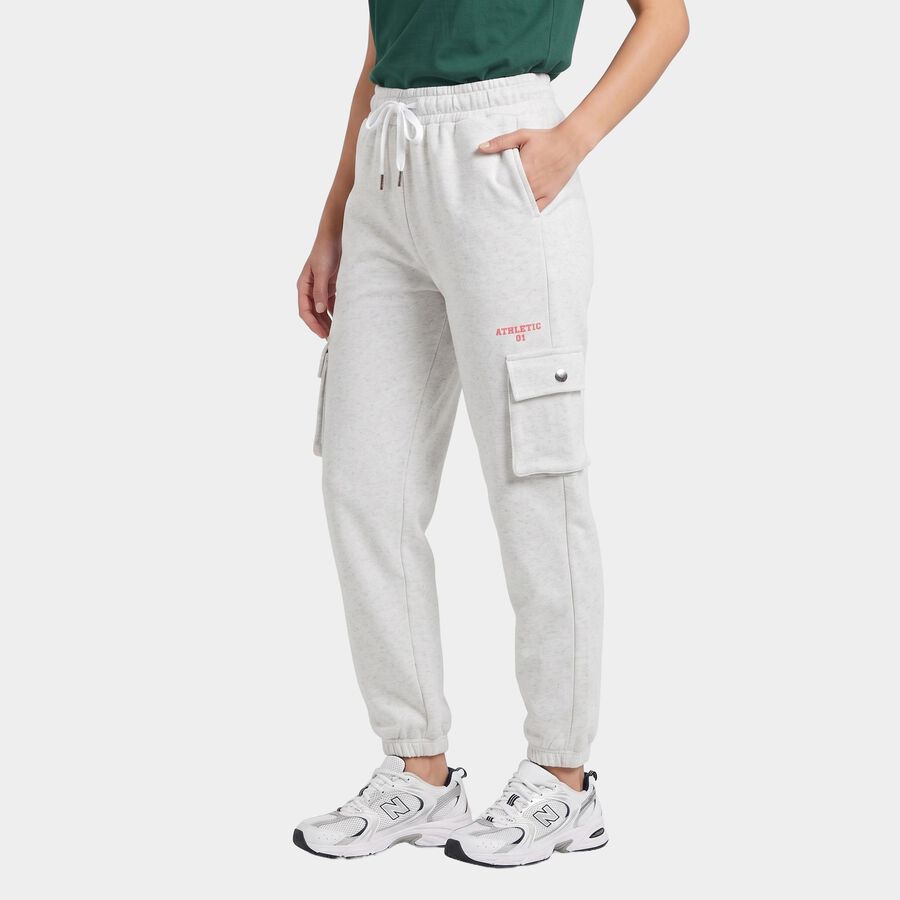 Women's Ecru Melange Jogger Fit Cargo Track Pants, एक्रू मिश्रित, large