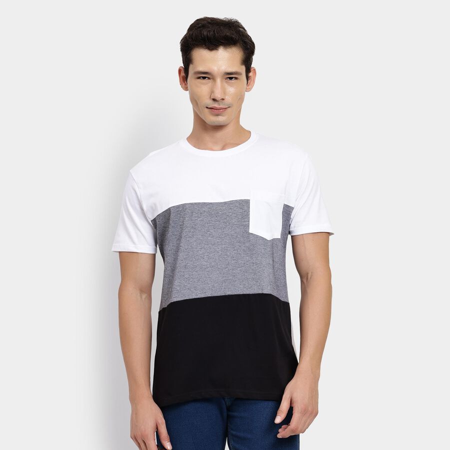 Men's 100% Cotton Round Neck Half Sleeves T-Shirt, White, large image number null
