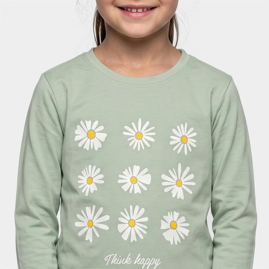 Girls Mint Green Round Neck Regular Top, हल्का हरा, large