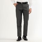 Men's Charcoal Grey Slim Fit Flat-Front Formal Trousers, Dark Grey, small