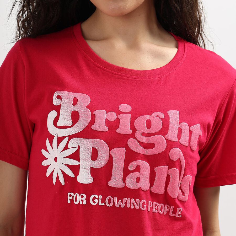 Ladies' 100% Cotton Round Neck T-Shirt , Fuchsia, large