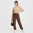 Women's Brown Relaxed Fit Cargo Track Pants, भूरा, small
