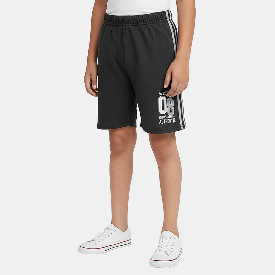 Boys' Dark Grey Regular Fit Side Striped Graphic Bermuda Shorts, Dark Grey, large