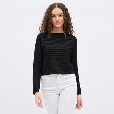 Women's Jet Black Round Neck Casual Top