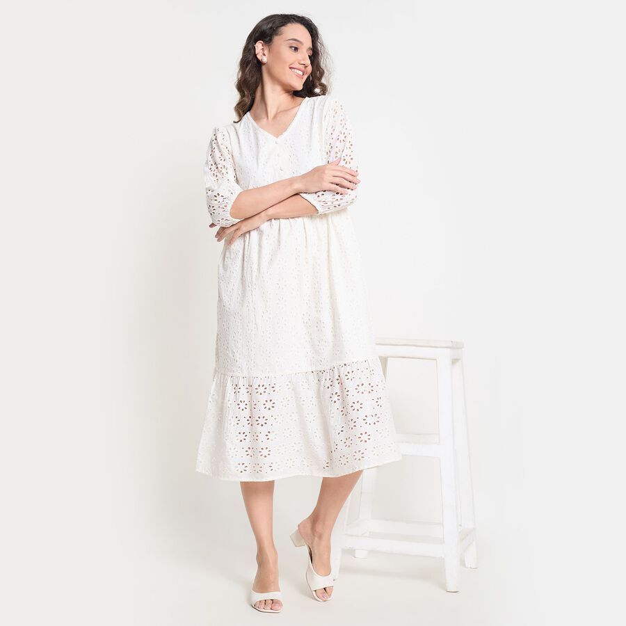 Ladies' 100% Cotton Dress, Off White, large image number null