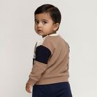 Infants Beige and Navy Blue Cotton Crew Neck Casual Sweatshirt, गहरा पीला, small image number null