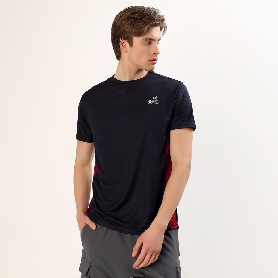 Men's Deep Midnight Navy Blue Crew Neck Athleisure T-Shirt, Navy Blue, large