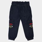 Girls Navy Blue Jogger Fit Embroidered Cargo Jeans, गहरा नीला, small
