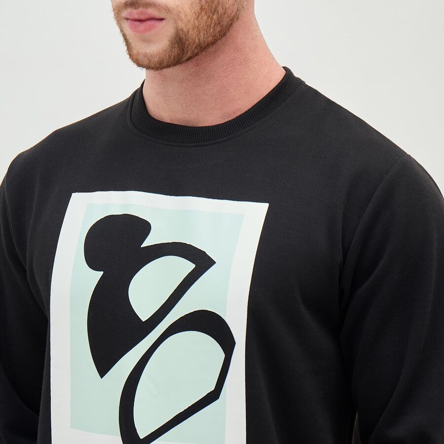 Men's Jet Black Crew Neck Graphic Sweatshirt, Black, large image number null