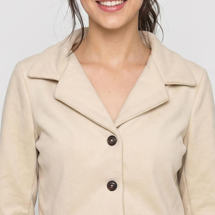 Women Off White Single-Breasted Cropped Blazer, Off White, large