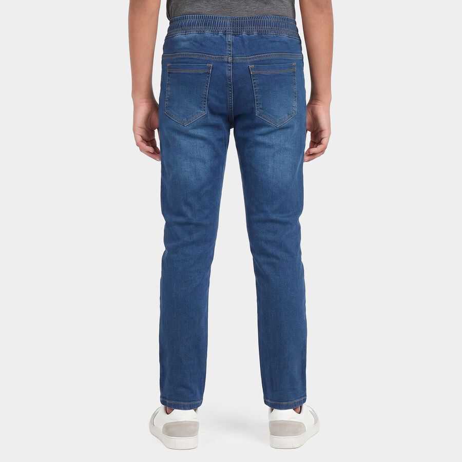 Boys Blue Straight Fit Drawstring Waist Jeans, गहरा नीला, large