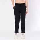 Women's Cotton Blend Relaxed Fit Track Pants, काला, small