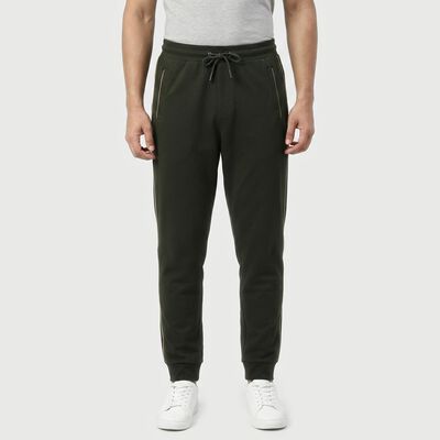 Men's Olive Green Jogger Fit Side-Striped Track Pants