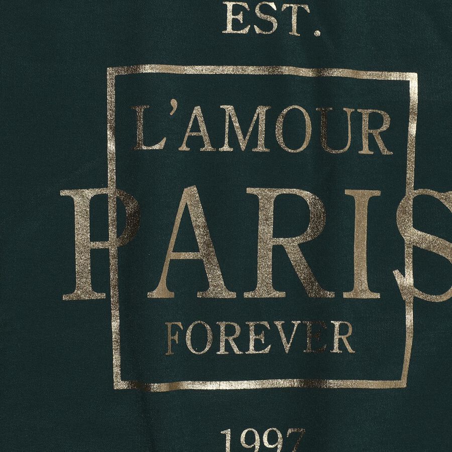 Girls Dark Green Crew Neck Graphic Sweatshirt, Dark Green, large image number null