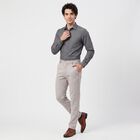 Men's Silver Slim Fit Flat-Front Casual Trousers, Silver, small