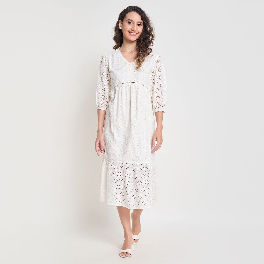 Ladies' 100% Cotton Dress, Off White, large image number null