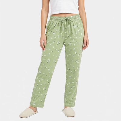 Women's Green Straight Fit Floral Printed Pyjama