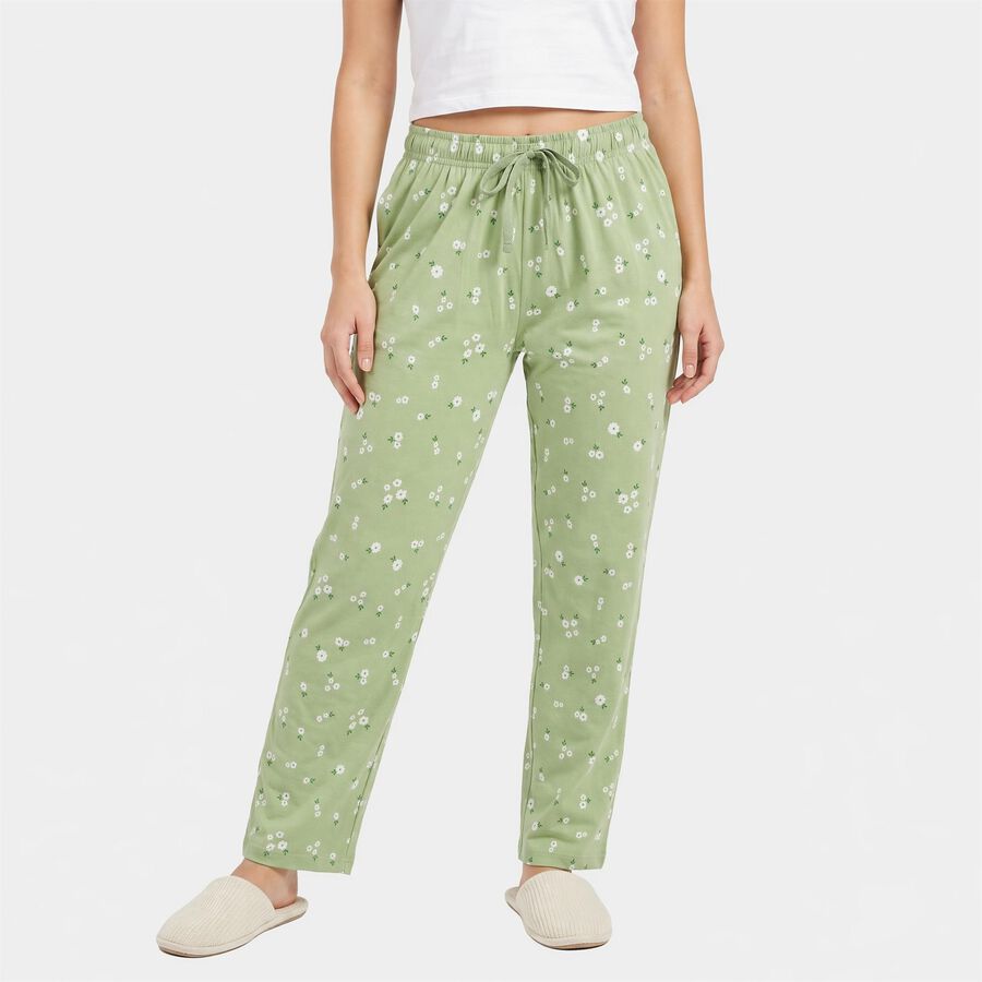 Women's Green Straight Fit Floral Printed Pyjama, हल्का हरा, large