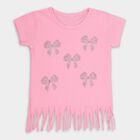 Girls' Bright Pink Cotton Round Neck Casual T-Shirt, Pink, small image number null