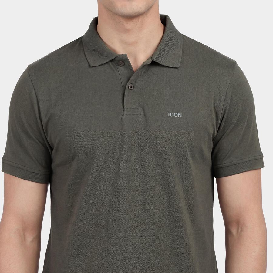 Men's Green Polo Neck Solid T-Shirt, हल्का हरा, large