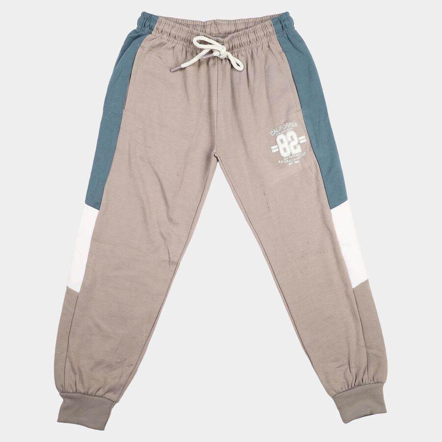 Boys Grey Jogger Fit Colorblocked Winter Pyjama, हल्का ग्रे, large