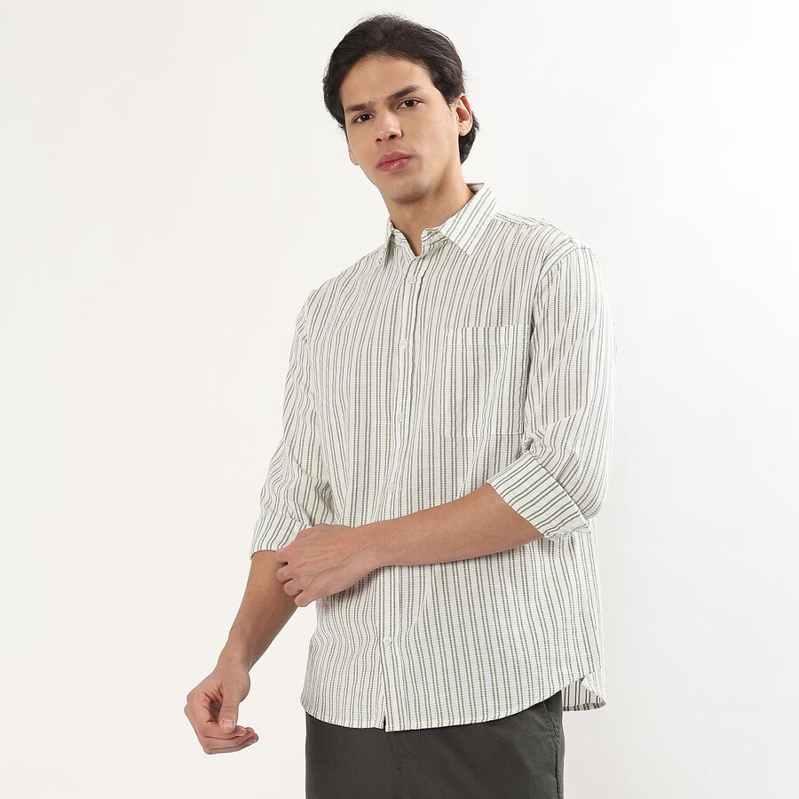 Men's Muted Olive Green Classic Collar Casual Shirt, ओलिव, large