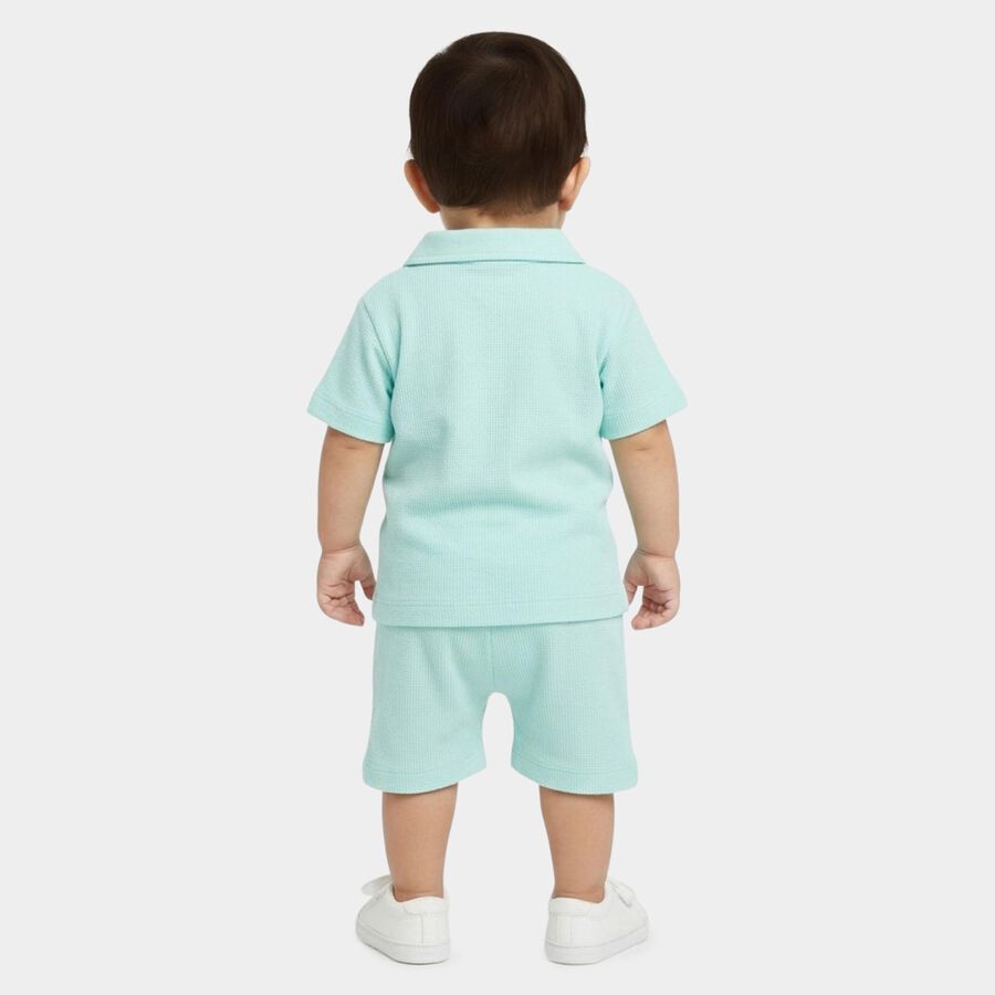 Infants' Aqua 100% Cotton Collar Textured Baba Suit, Aqua, large