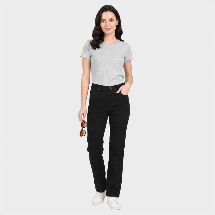 Women's Black Straight Fit Solid Jeans, Black, large
