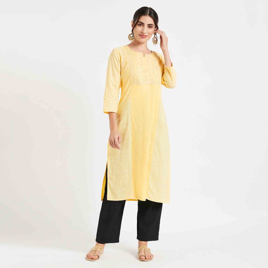 Embroidered Kurta, Yellow, large image number null