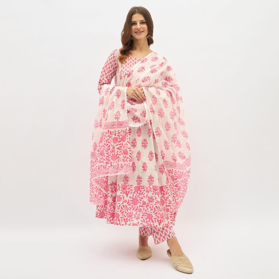 Women's Light Pink Cotton Floral Printed Ethnic Set, Light Pink, large image number null