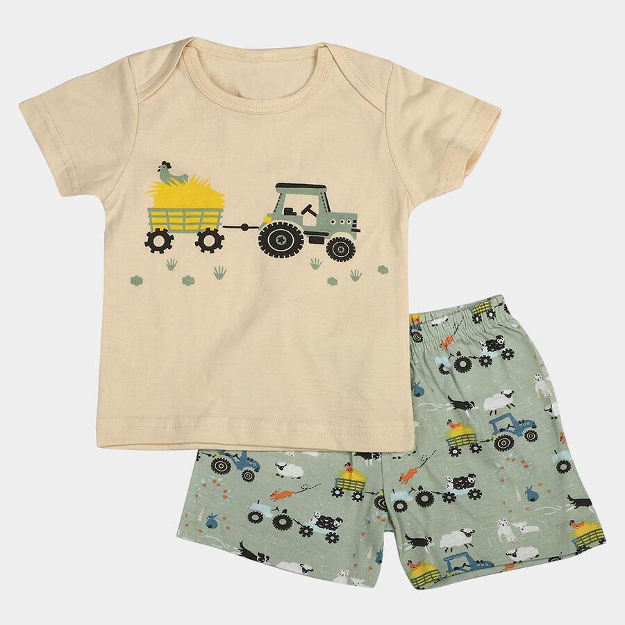 Infants' Light Green 100% Cotton Crew Neck Graphic Print Baba Suit, Light Green, large