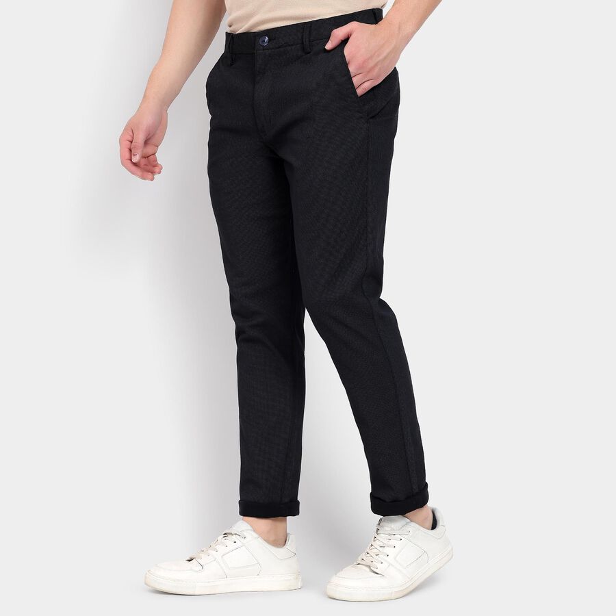 Men's Slim Fit Casual Trousers, काला, large