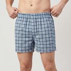 Men's Blue Relaxed Fit Checked Boxers, Light Blue, small