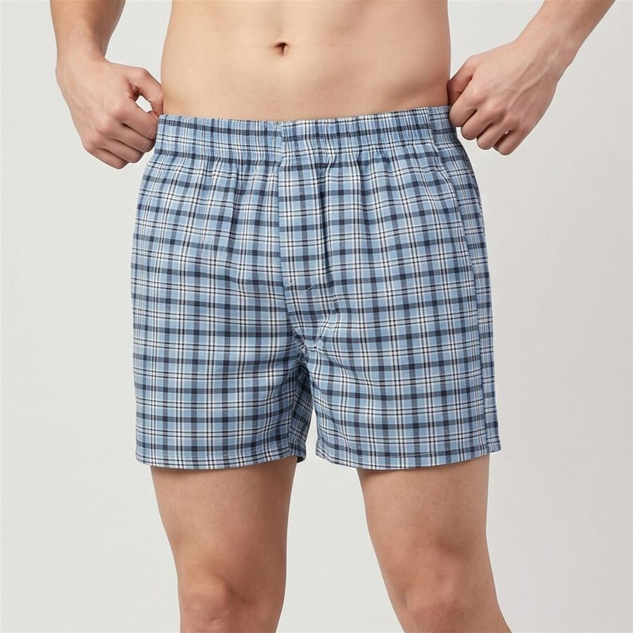 Men's Blue Relaxed Fit Checked Boxers, Light Blue, large