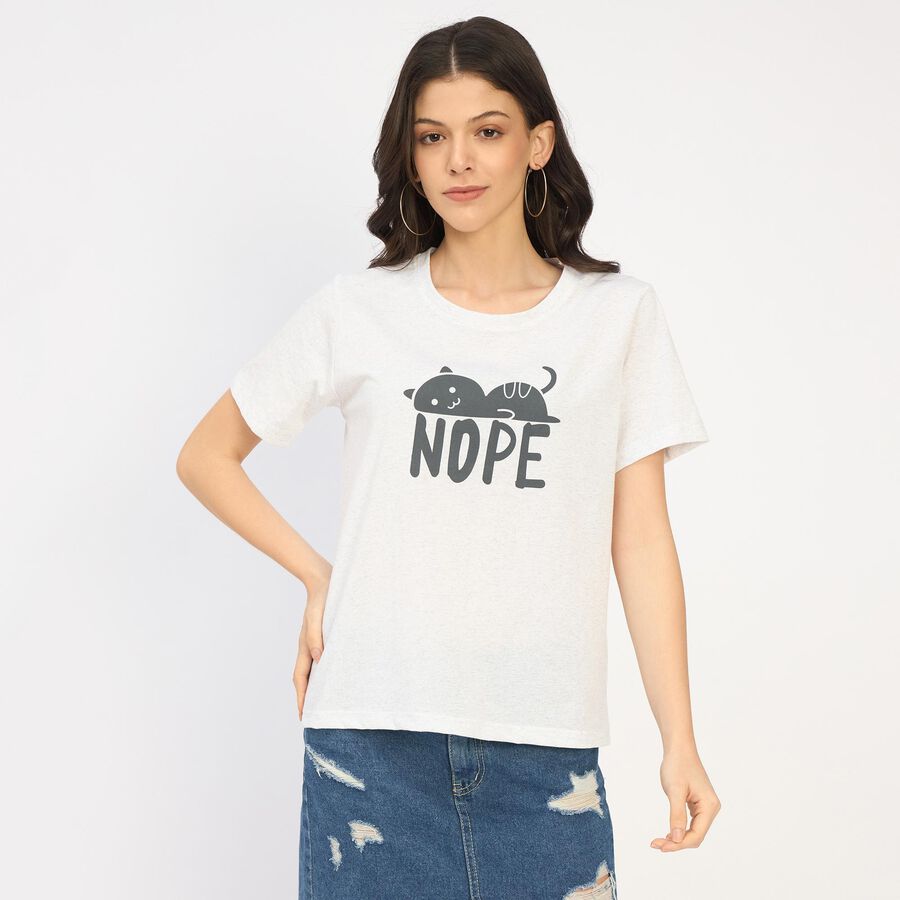 Ladies' Round Neck T-Shirt, मिश्रित मध्यम ग्रे, large