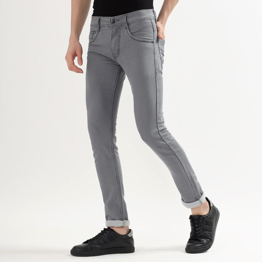 Men's Muted Steel Grey Skinny Fit Five Pocket Jeans, Light Grey, large image number null