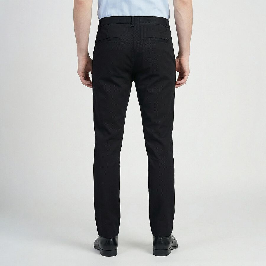Men's Black Slim Fit Casual Trousers, काला, large