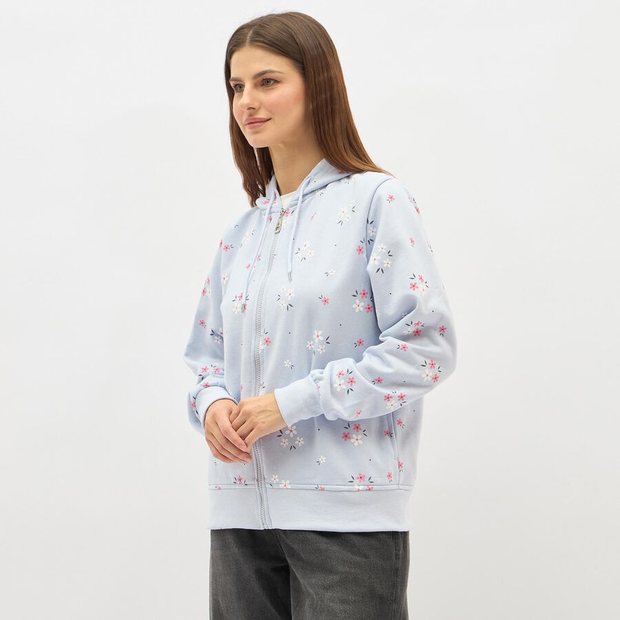 Women's Light Powder Blue Hooded Neck Casual Sweatshirt, Light Blue, large image number null