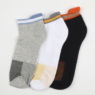 Men's Light Gray and White and Black Regular Fit Ankle-Length Socks Pack of 3