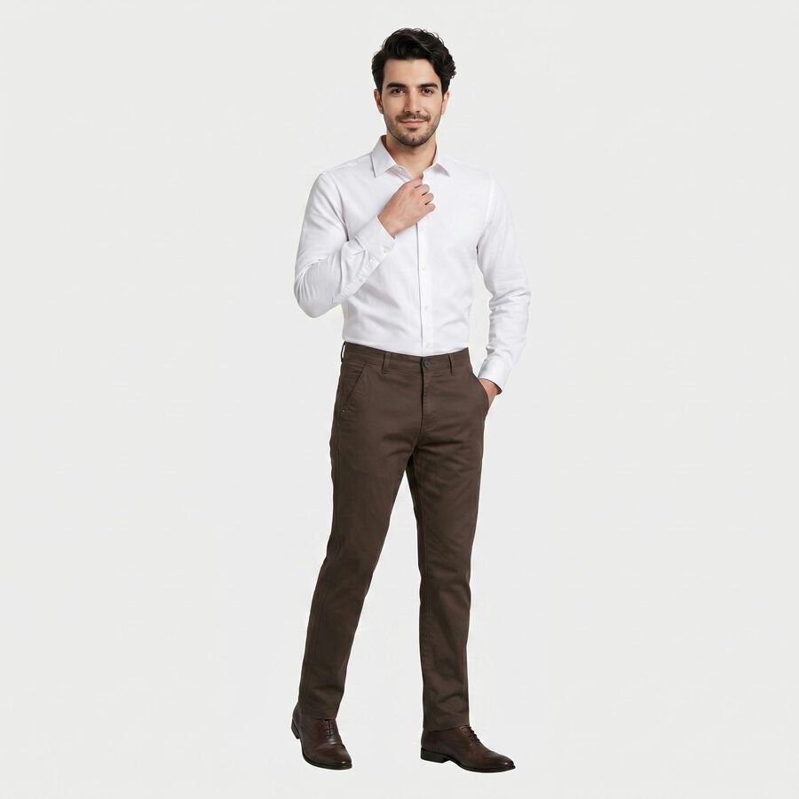 Men's Dark Grey Slim Fit Flat-Front Chino Trousers, Dark Grey, large