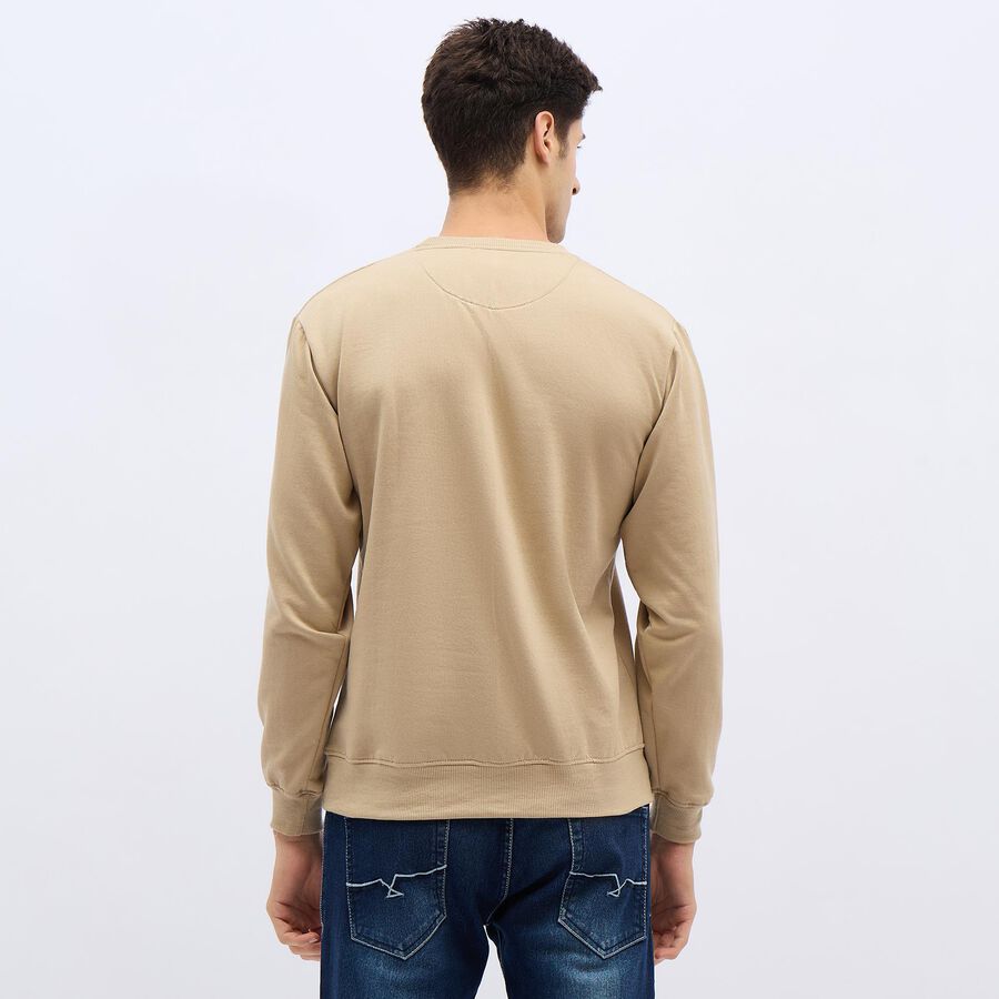 Men's Muted Beige Crew Neck Graphic Sweatshirt, गहरा पीला, large image number null