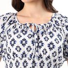 Women's White and Blue Tie Neck Bohemian Midi Dress, Navy Blue, small