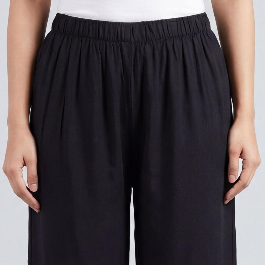 Women's Black Wide-Leg Solid Palazzos, काला, large