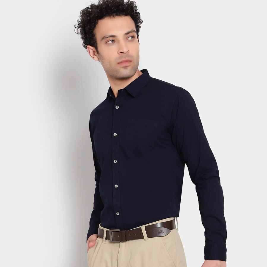 Cotton Solid Formal Shirt, Navy Blue, large image number null