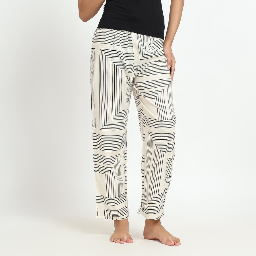 Ladies' Off-White Geometric Printed Full-Length Pyjama, ऑफ व्हाइट, large image number null