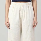 Women's Cream Regular Fit Textured Floral Palazzos, ऑफ व्हाइट, small