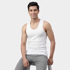 Men's White Cotton Round Neck Classic Vest, सफ़ेद, small